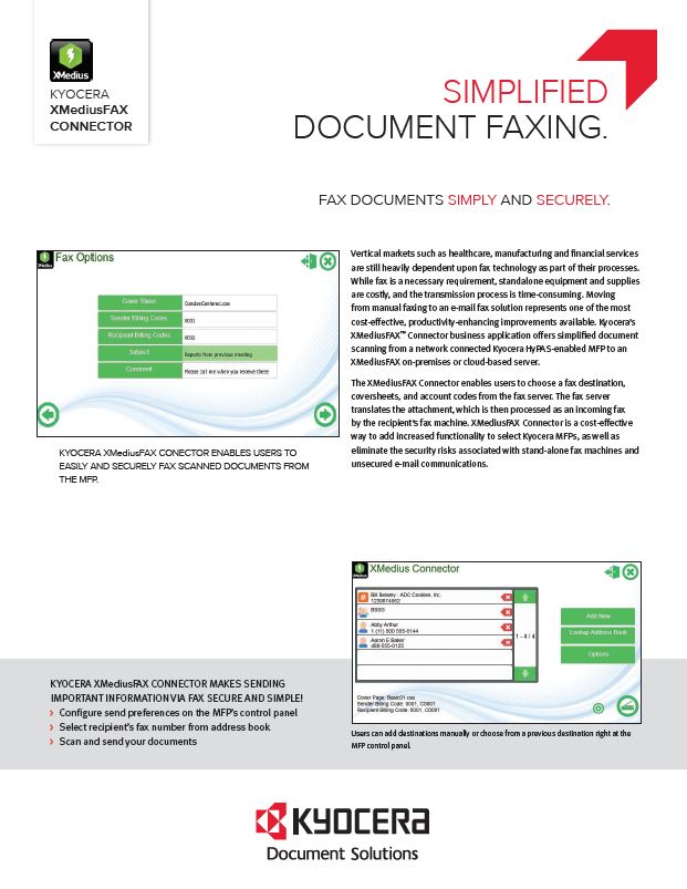 Kyocera Software Document Management Xmediusfax Connector Data Sheet Thumb, Accel Imaging Systems, Kyocera Dealer, Dallas, Fort Worth, TX, Copier, MFP, Printer, Sales, Service, Supplies)