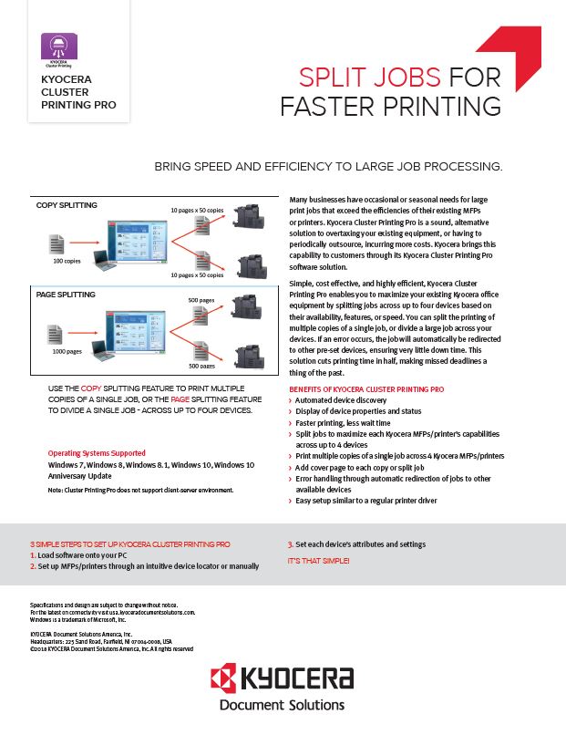 Kyocera Software Output Management Kyocera Cluster Printing Pro Data Sheet Thumb, Accel Imaging Systems, Kyocera Dealer, Dallas, Fort Worth, TX, Copier, MFP, Printer, Sales, Service, Supplies)
