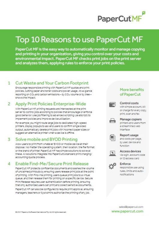 Top 10 Reasons, Papercut MF, Accel Imaging Systems, Kyocera Dealer, Dallas, Fort Worth, TX, Copier, MFP, Printer, Sales, Service, Supplies)